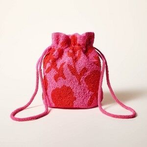 Beaded Classic Rose Pink and Red Drawstring Bag